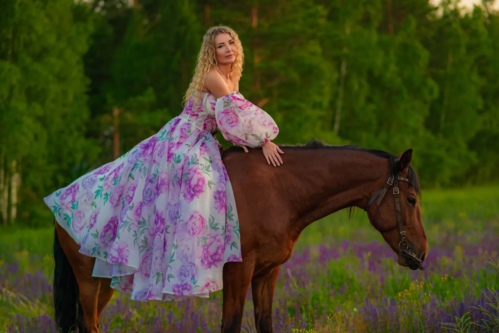 Фотосессия с лошадью в цветущем поле — конный клуб Вольный ветер, Хомутово